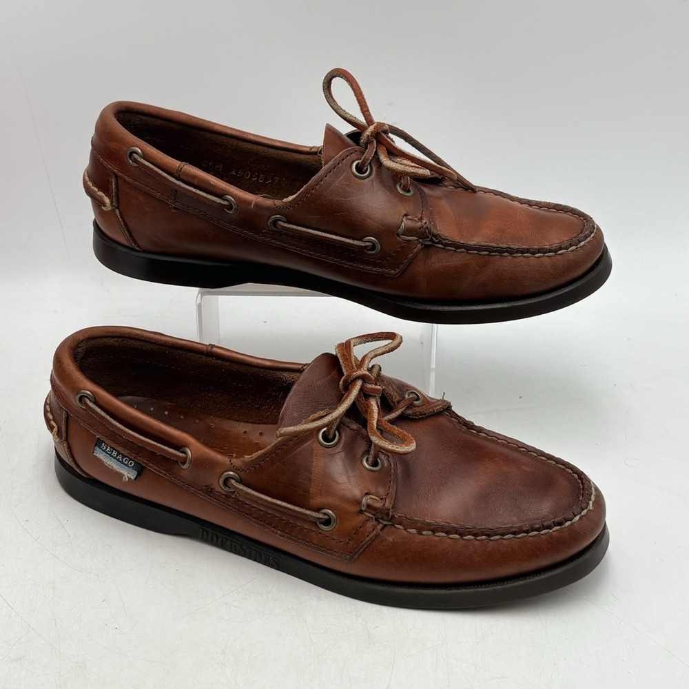Sebago Mens Boat Shoes 8.5 Brown Docksides Leather Classic Loafers Vintage 90s